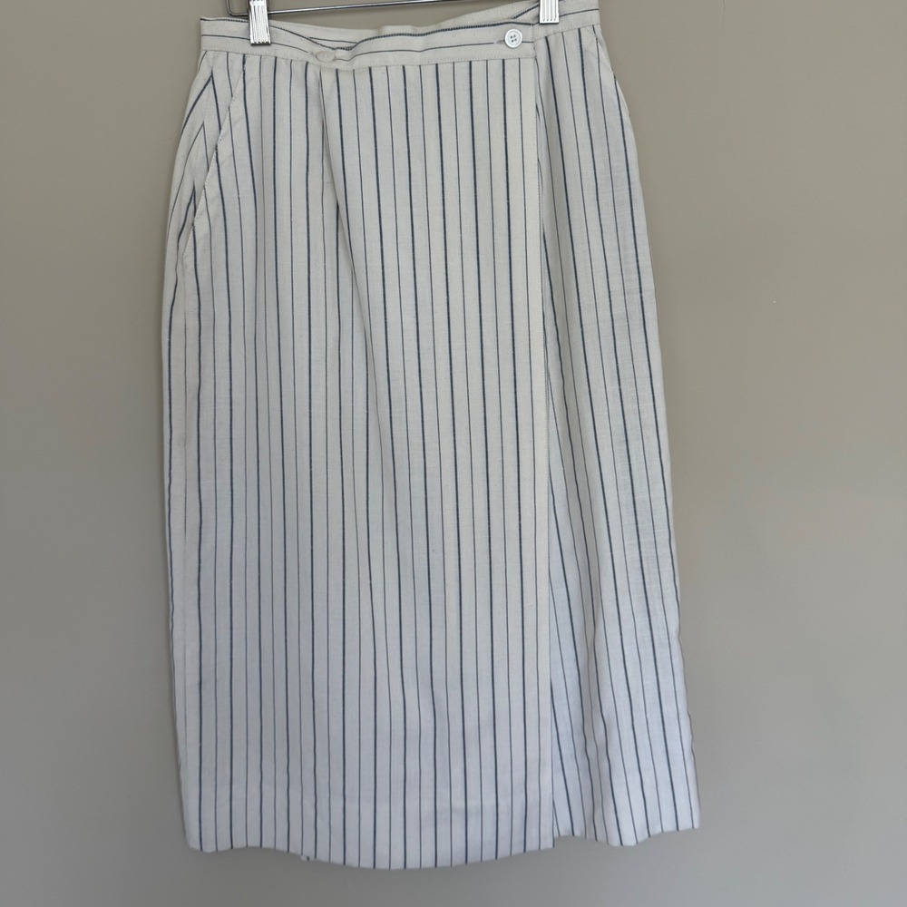 VTG 70's Christian Dior Linen Blend Striped Pencil Midi Skirt Size 10 (4/6 fit) - Picture 2 of 7